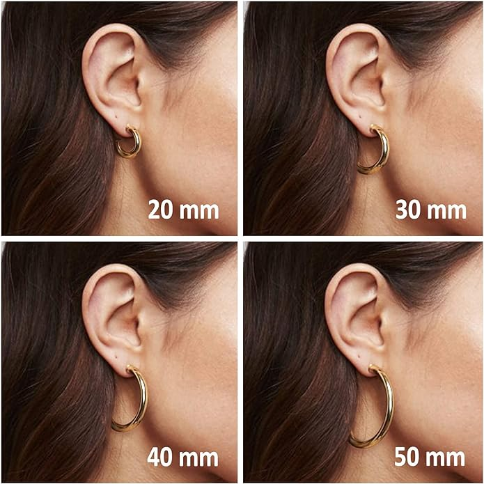 14K Gold Plated Lightweight Chunky Open Hoops for Women
